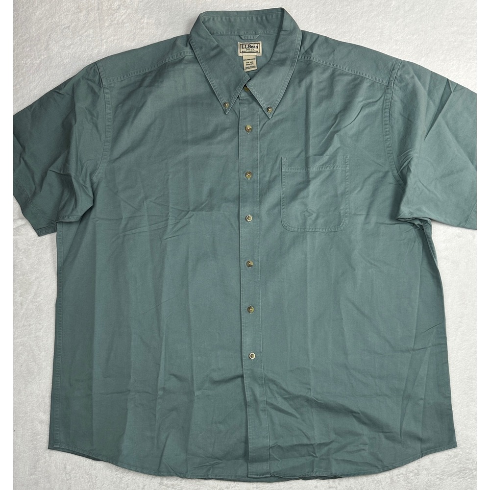 Y2K LL Bean Mens XXL Pima Cotton Short Sleeve Button Down Shirt Teal Green OGUY4